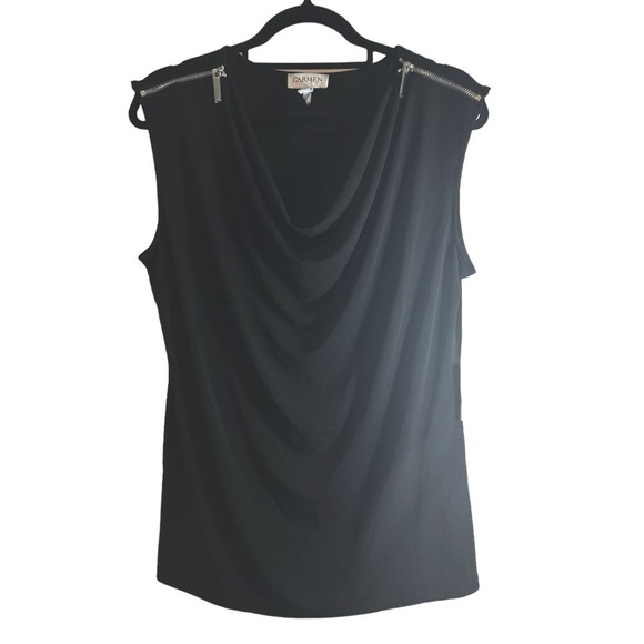Carmen Marc Valvo Black Drape Front Sleeveless Zipper Shoulder New NWT Large - Picture 1 of 10